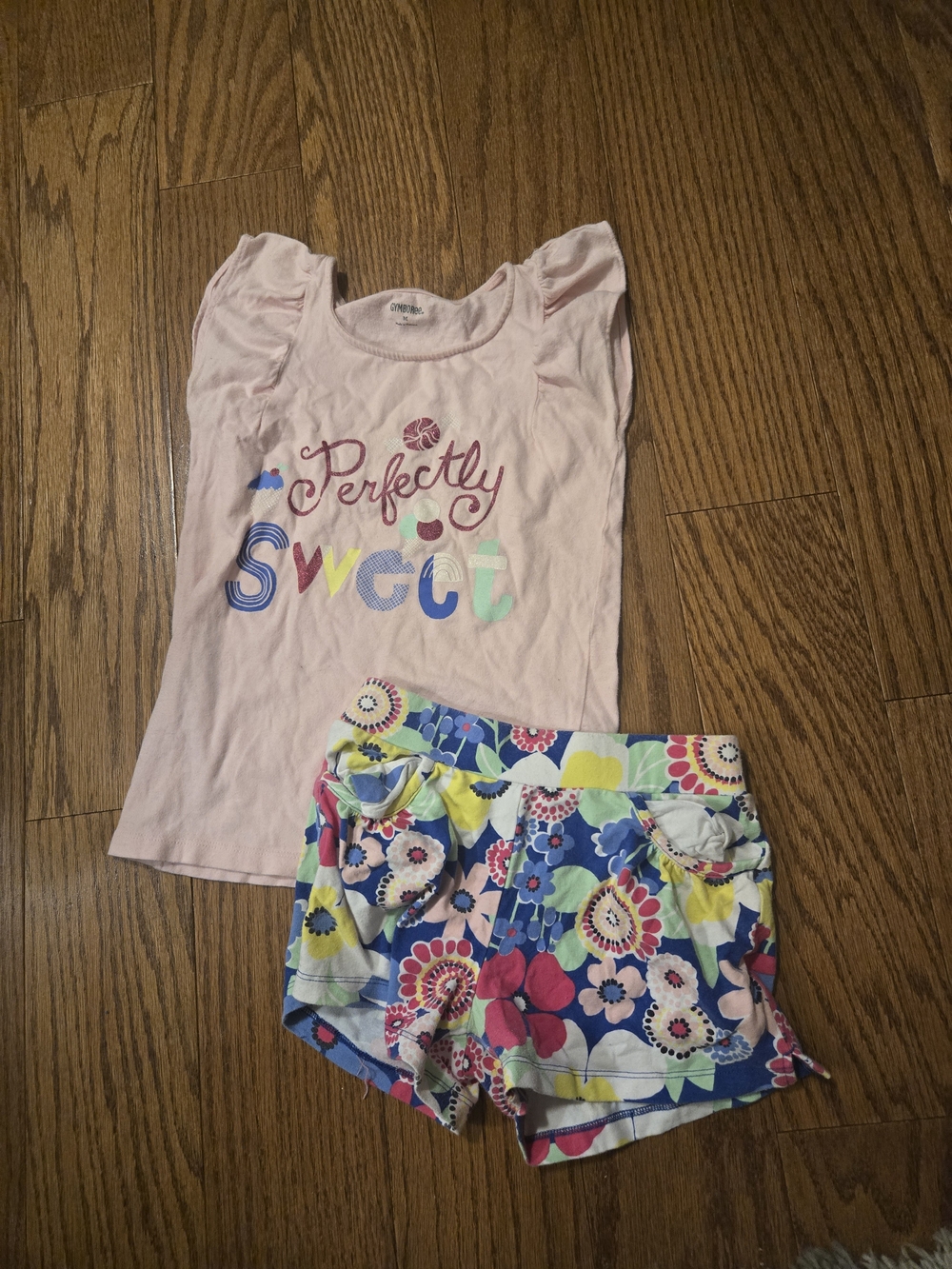 Gymboree Pink "Perfectly Sweet" Top with Multicolor Floral Shorts